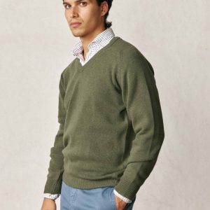 Jersey Cuello Pico Lambswool - Verde Caza Claro