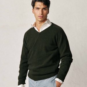 Jersey Cuello Pico Lambswool - Verde Caza