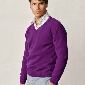 Jersey Cuello Pico Lambswool - Morado