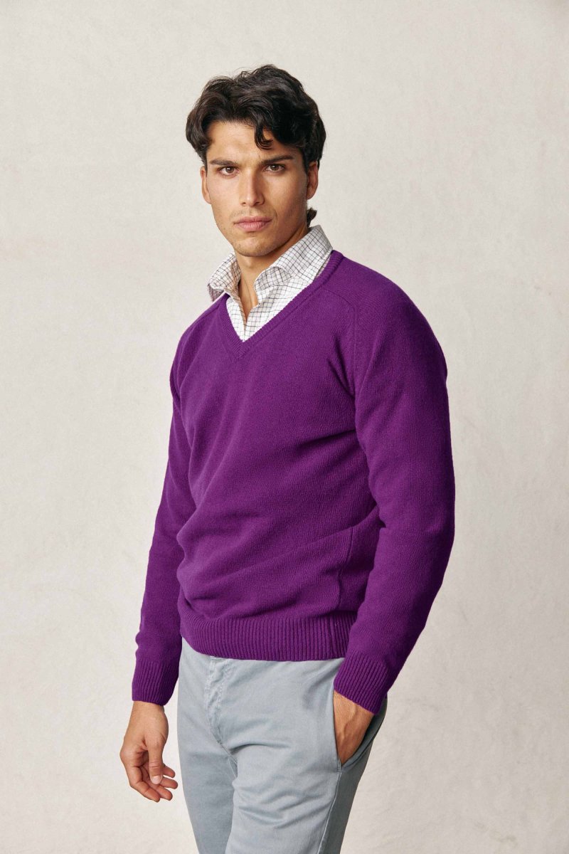 Jersey Cuello Pico Lambswool - Morado - Imagen 2