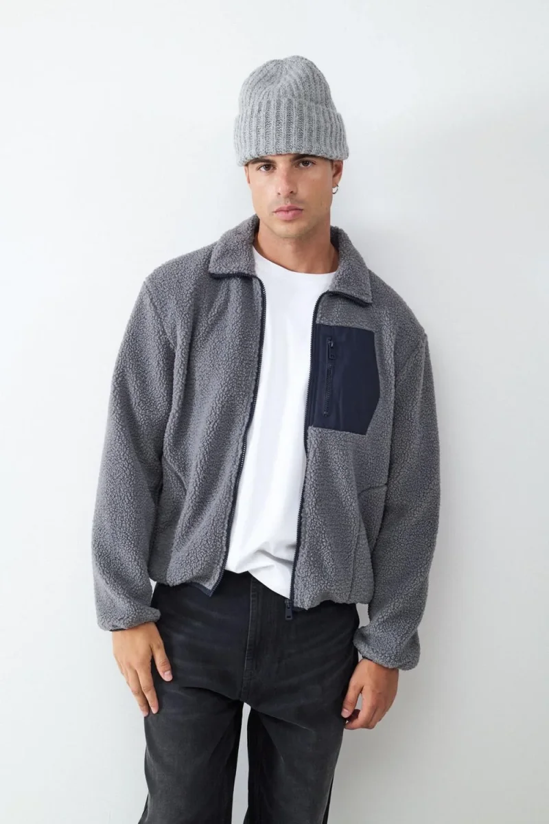 CAMPERA TEDDY BOLSILLO-Concrete Grey
