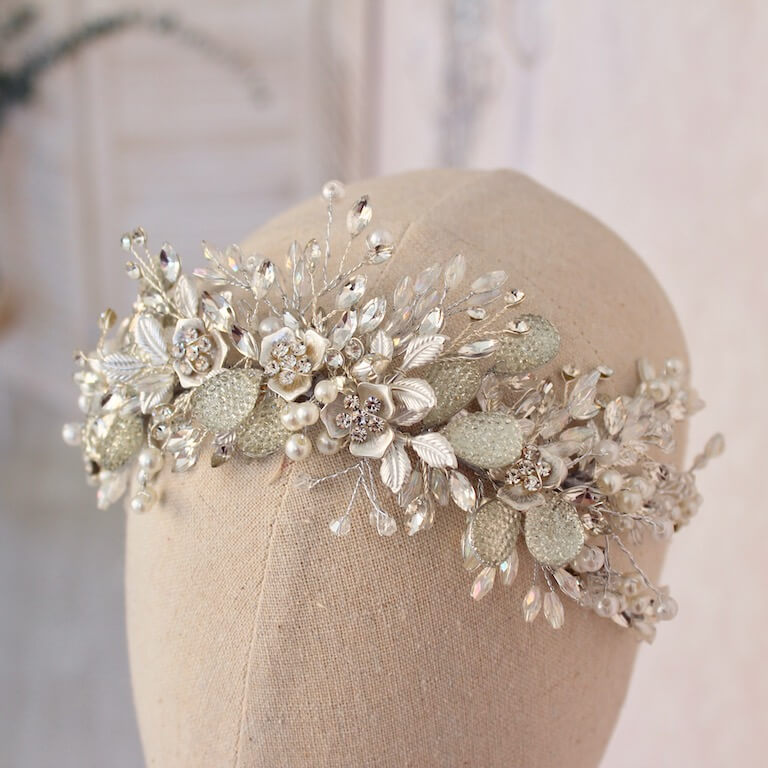 Tocado tiara de novia joya - Imagen 3