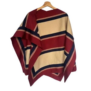Manta Fina de Hilo Beige con Burdeo Tradicional