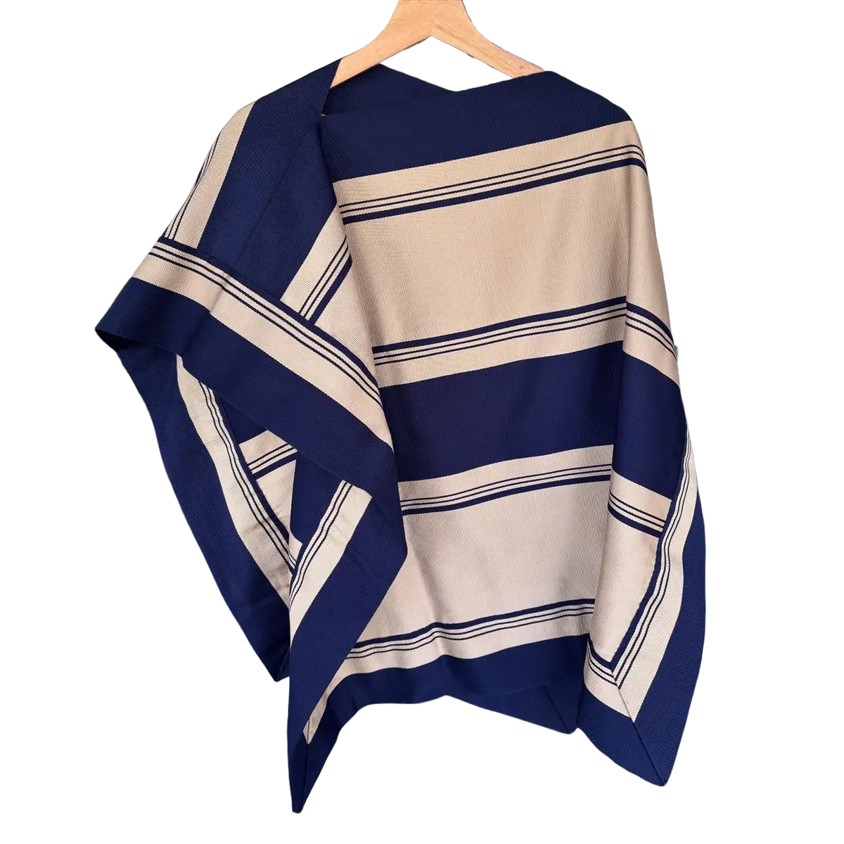 Manta Fina de Hilo Azul Marino con Franjas Beige Claro - Imagen 2