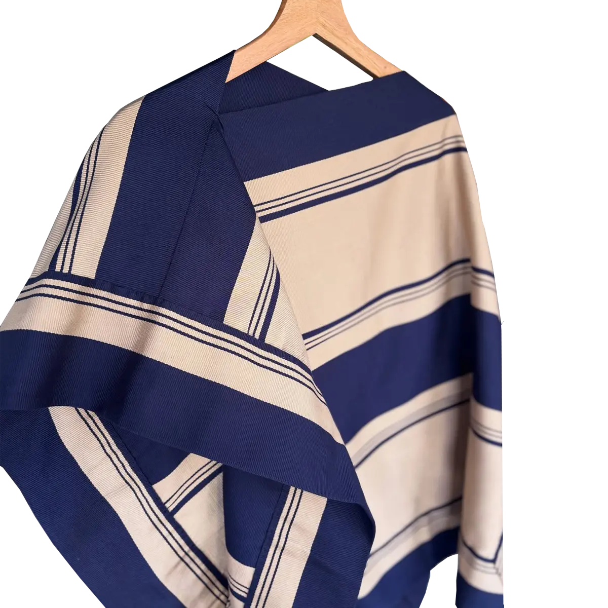 Manta Fina de Hilo Azul Marino con Franjas Beige Claro - Imagen 3