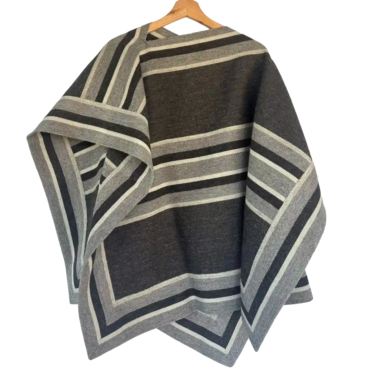 Manta Fina de Lana Gris Grafito con Líneas Beige