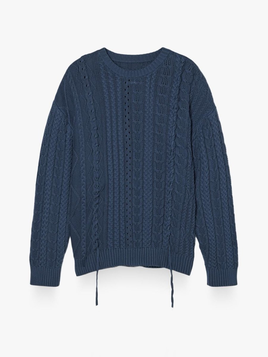 SWEATER CUELLO REDONDO CABLES BMK-NAVY BLUE - Imagen 5