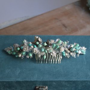 Tocado novia turquesa con estrellas