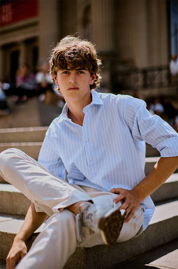 Polera de Algodón - Rayas Azul y Blanco