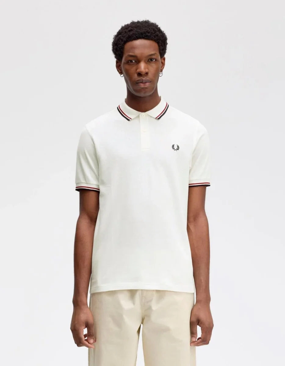 Polo FRED PERRY M3600 - Snow White/Burnt Red/Navy