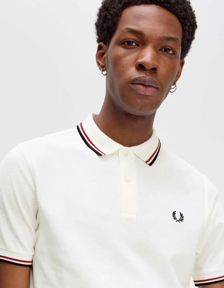 Polo FRED PERRY M3600 - Snow White/Burnt Red/Navy - Imagen 5