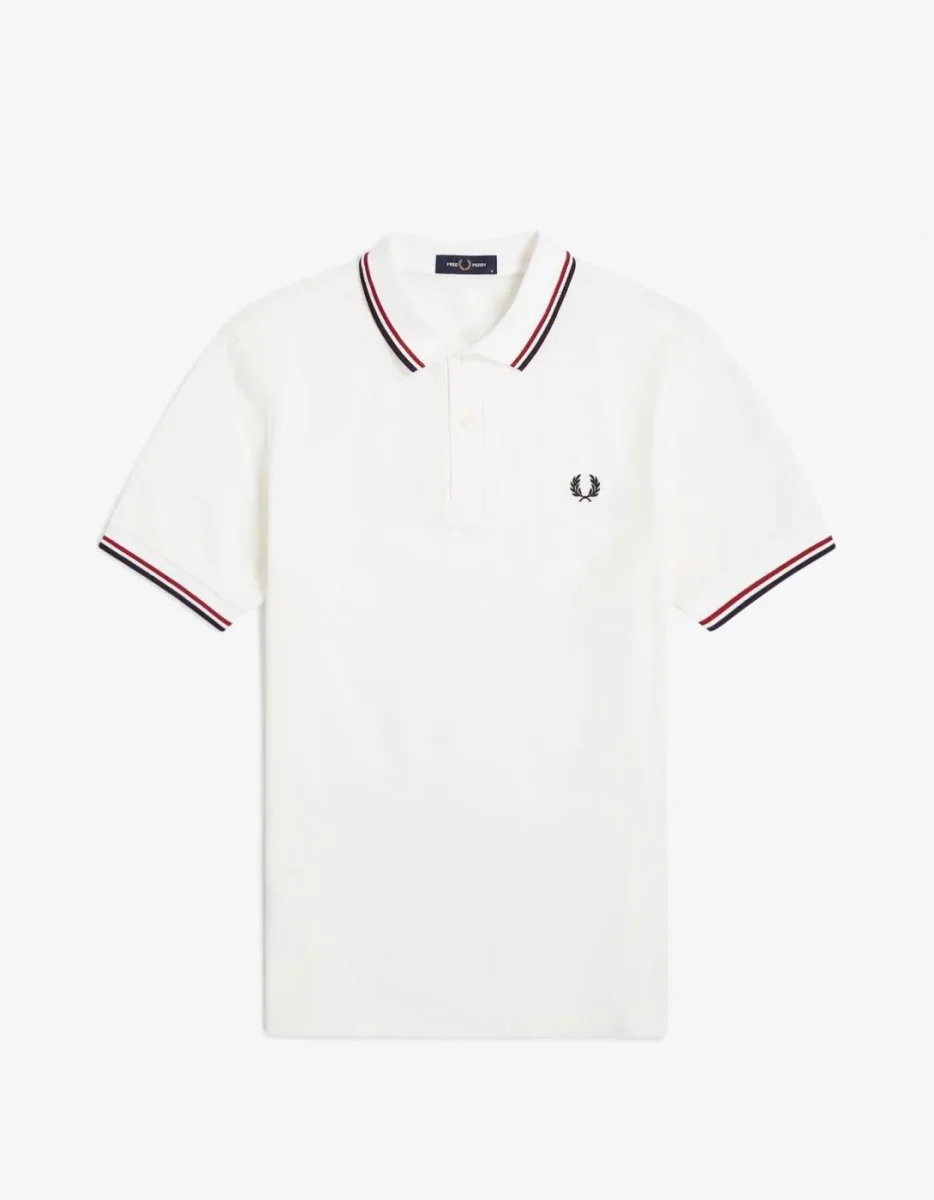 Polo FRED PERRY M3600 - Snow White/Burnt Red/Navy - Imagen 8