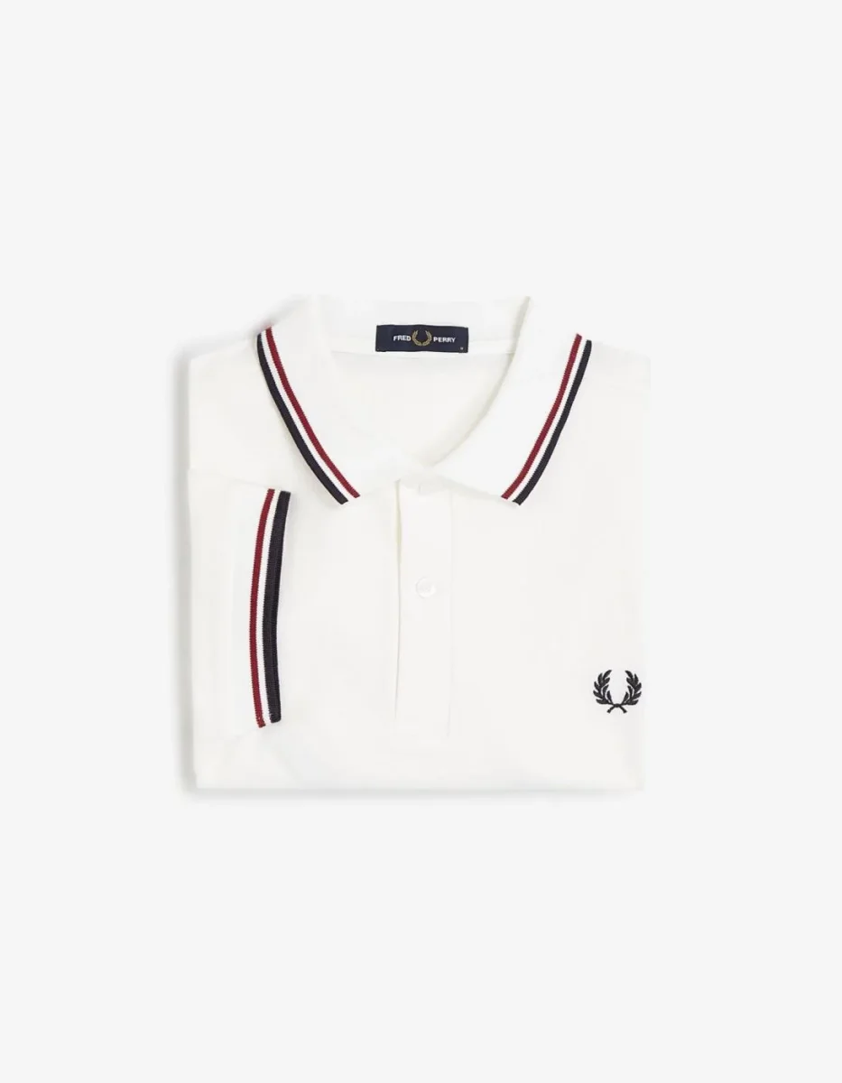 Polo FRED PERRY M3600 - Snow White/Burnt Red/Navy - Imagen 9