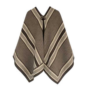 Poncho Fino de Lana de Oveja Gris con Líneas Tradicionales