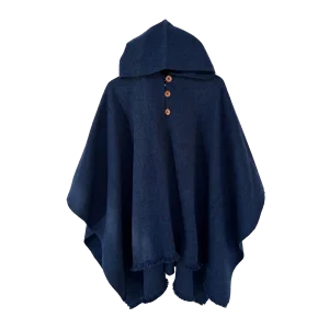 Poncho de Lana Azul Marino con Capucha