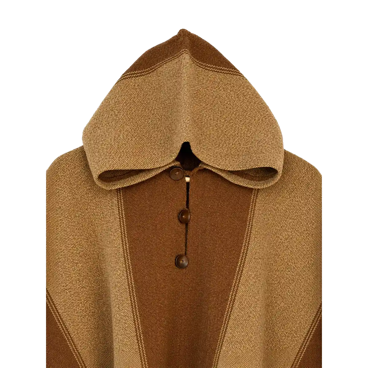 Poncho de Lana Beige y Café con Capucha Artesanal - Imagen 3