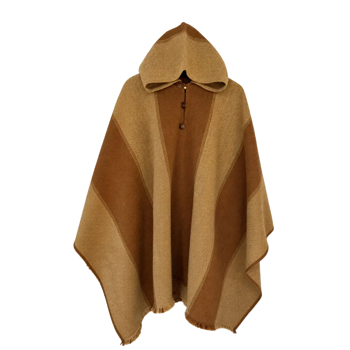 Poncho de Lana Beige y Café con Capucha Artesanal - Imagen 2