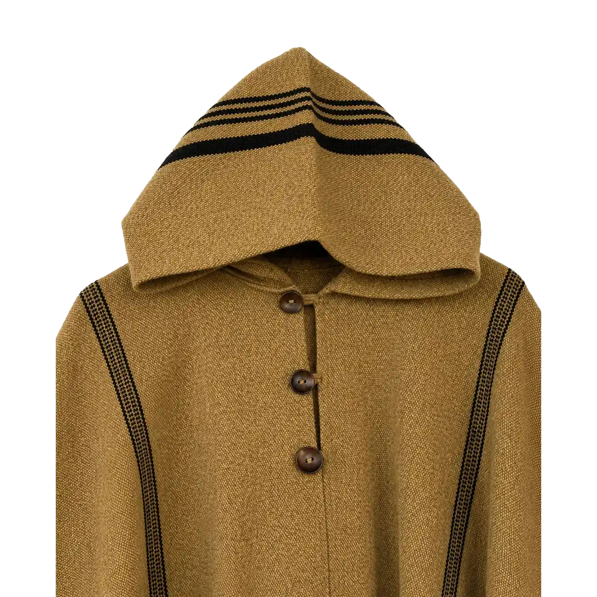 Poncho de Lana Beige con Capucha y Líneas Negras - Imagen 3