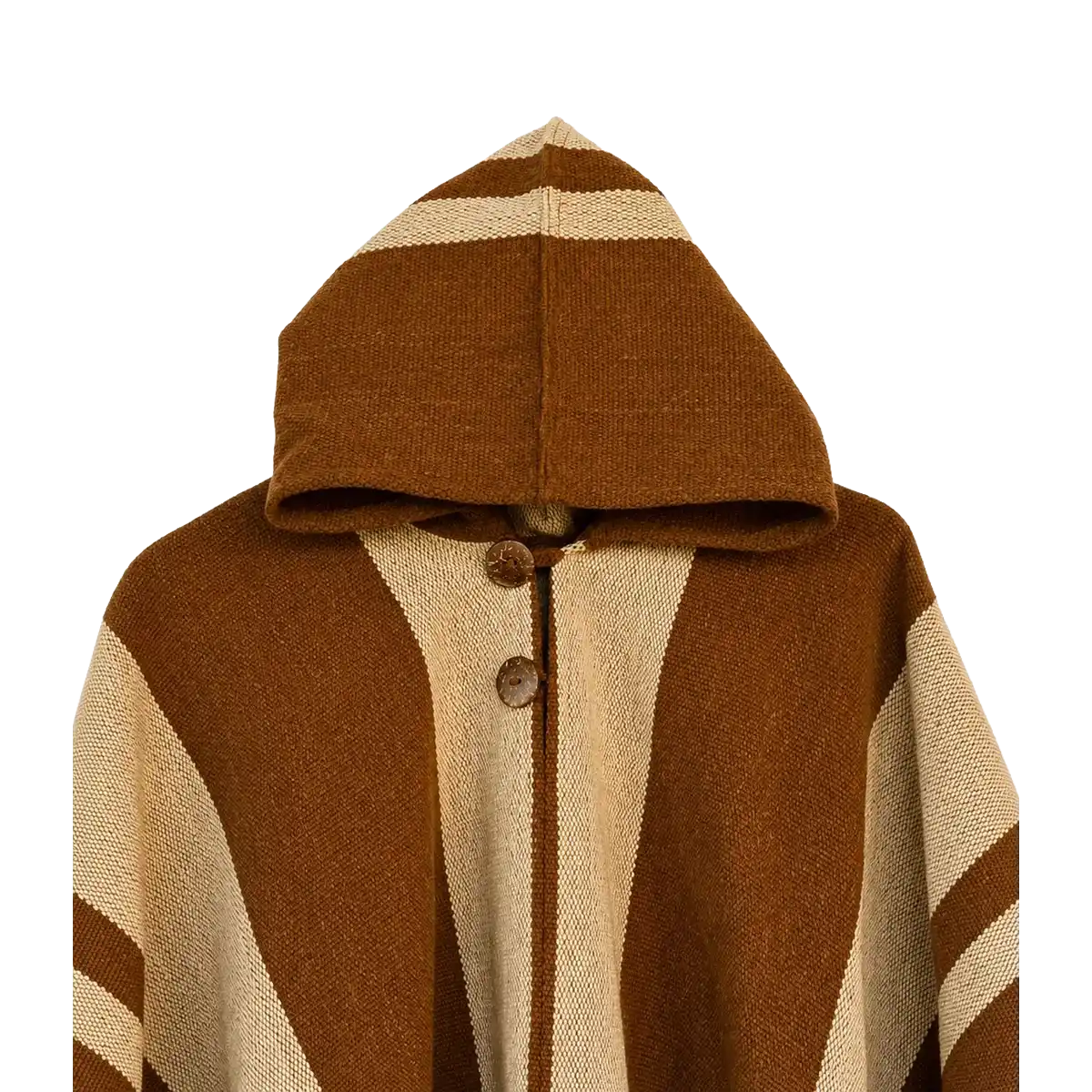 Poncho de Lana Café y Beige con Capucha y Diseño Geométrico - Imagen 3
