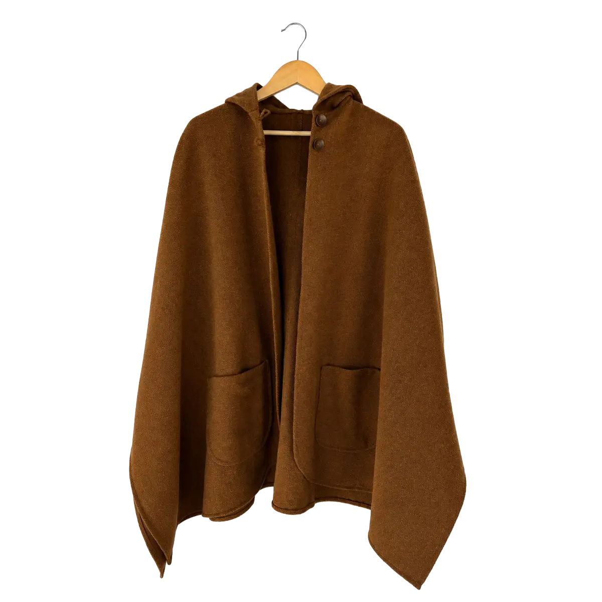 Poncho de Lana con Capucha Color Canela - Imagen 3
