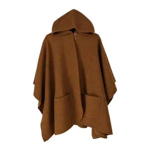 Poncho de Lana con Capucha Color Canela