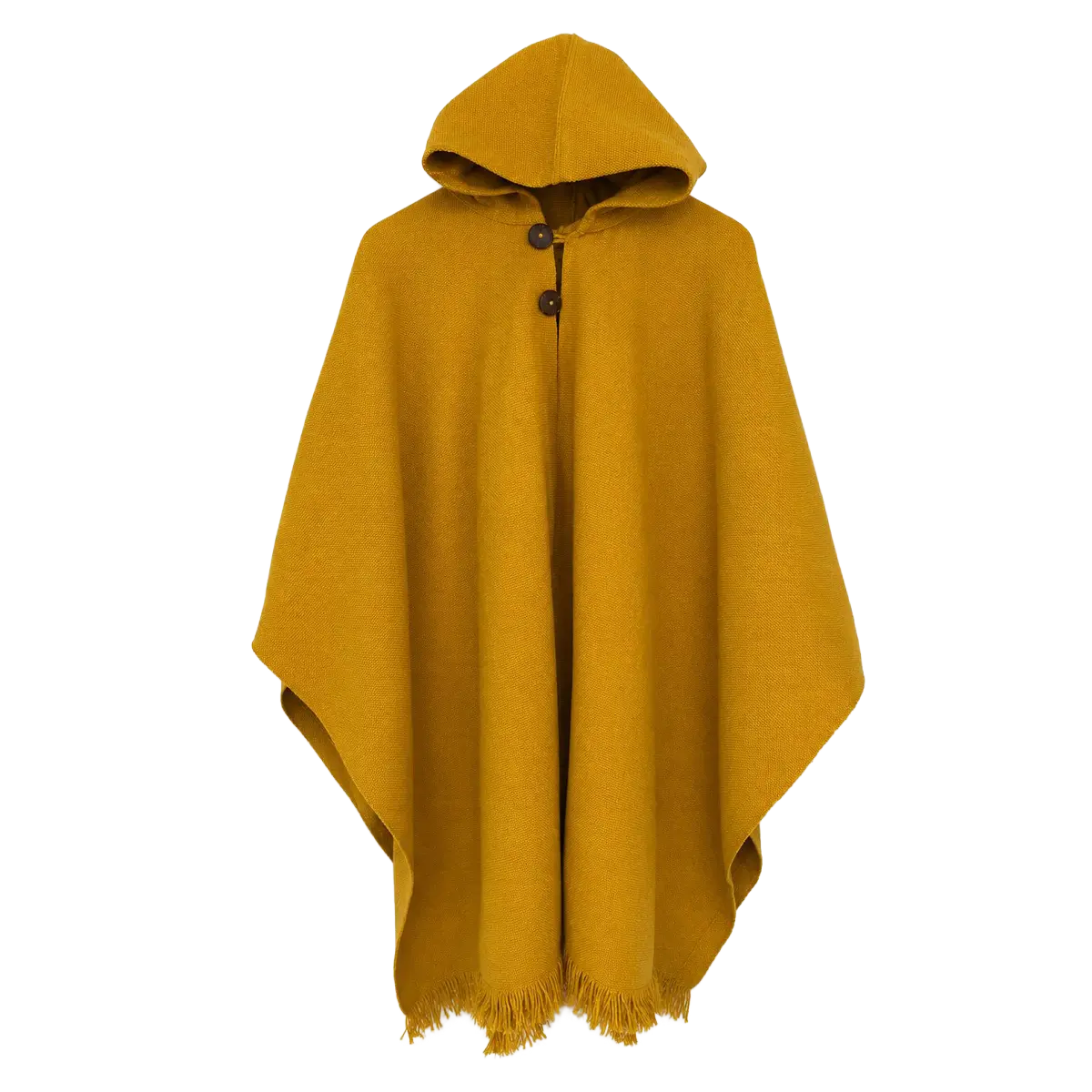 Poncho de Lana Mostaza con Capucha y Botones de Madera - Imagen 2