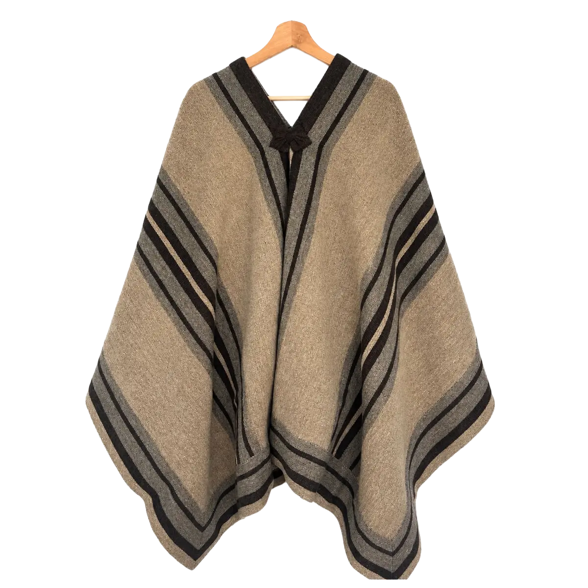 Poncho de Lana de Oveja Beige con Guíncha Tradicional