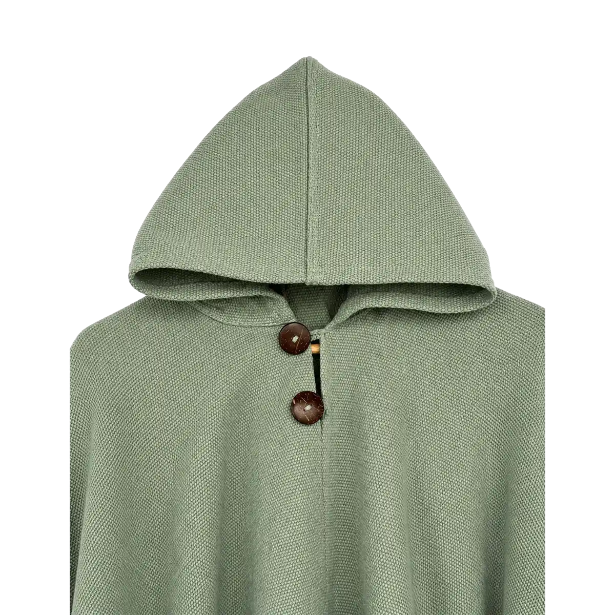 Poncho de Lana Verde Salvia con Capucha y Botones de Madera - Imagen 3