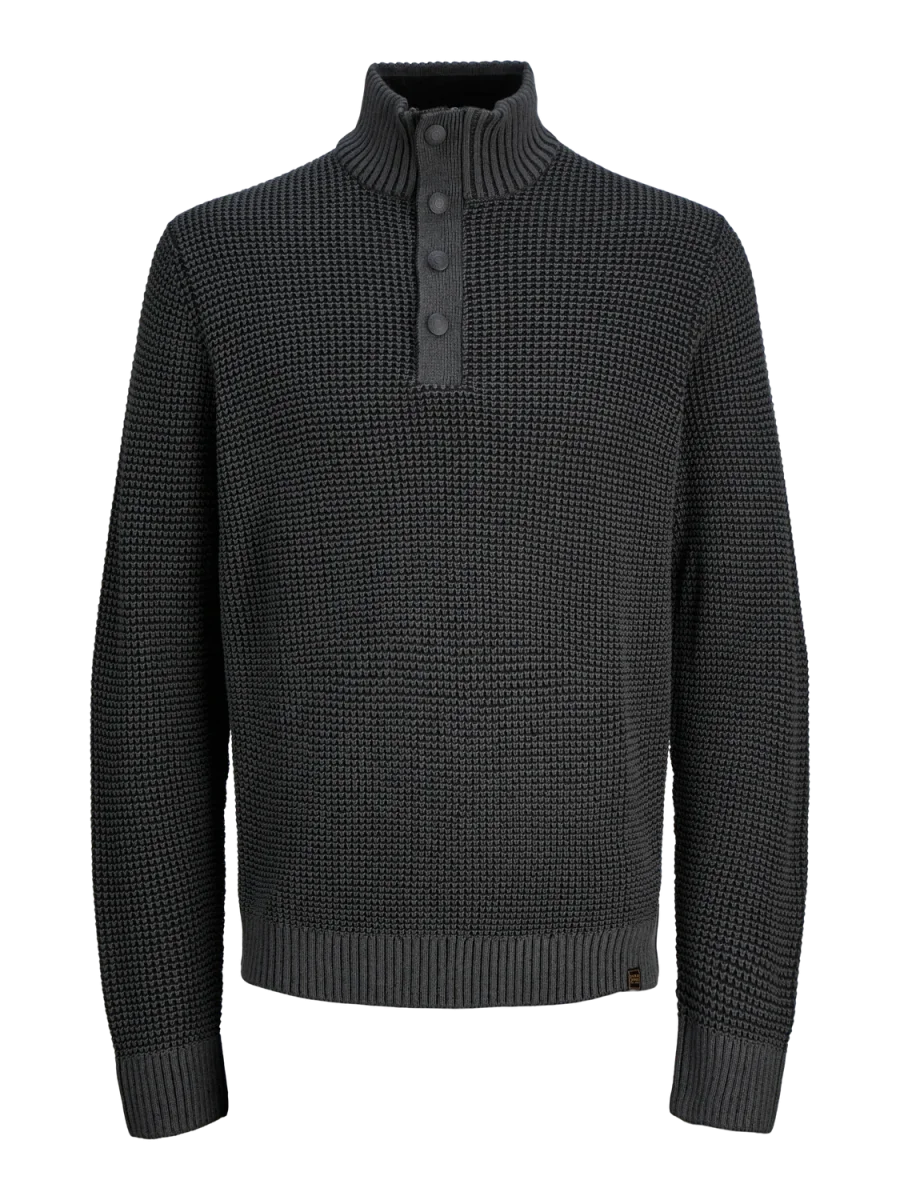 SWEATER TEJIDO ETHAN - Black Detail:Twist w. Asphalt. Button placket - Imagen 6