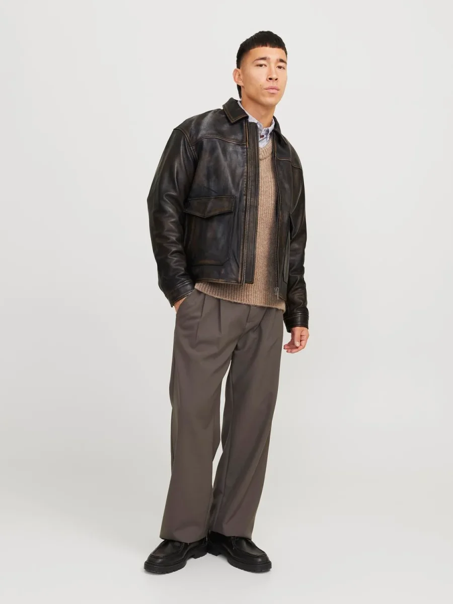 CAMPERA BIKER DE CUERO WALLACE - Brown Stone Detail:WASHED - Imagen 5