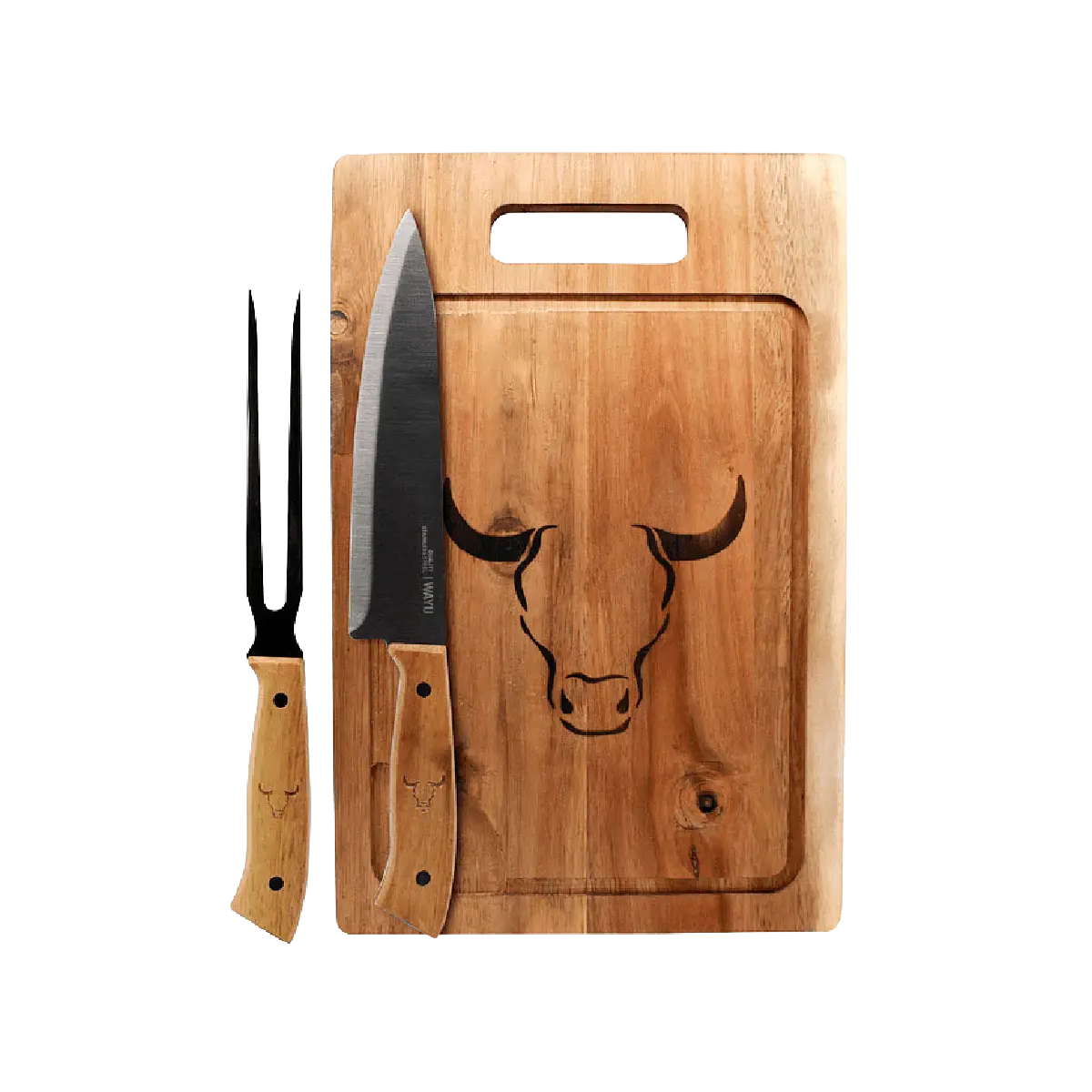 Set Tabla Cuchillo Tenedor Wayu para Parrilla - Imagen 2