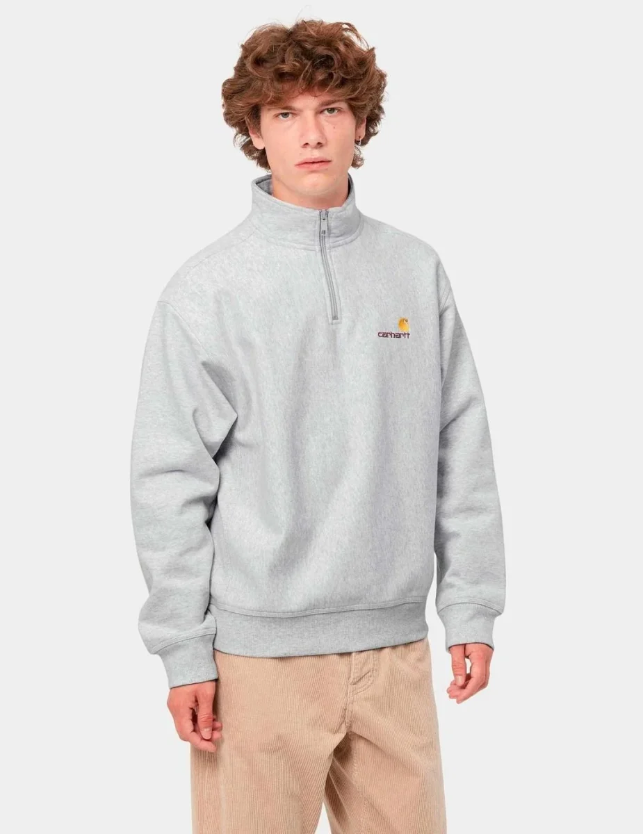 Sudadera Carhartt CARHARTT WIP HALF ZIP AMERICAN SCRIPT - Ash Heather - Imagen 2