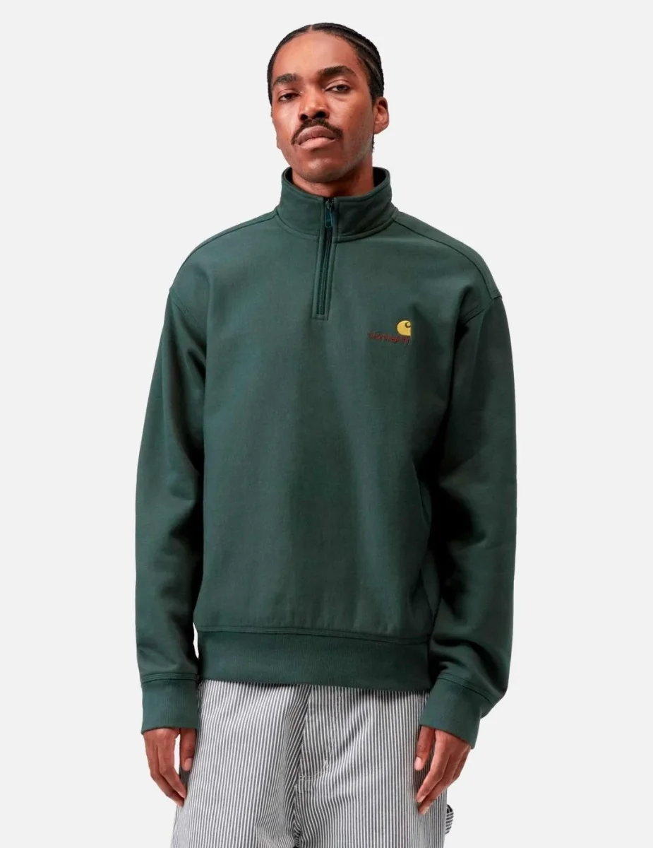 Sudadera CARHARTT WIP HALF ZIP AMERICAN SCRIPT - Kale Green - Imagen 4