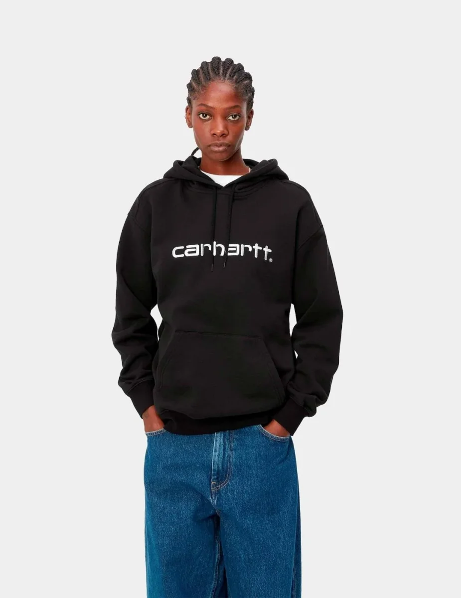 Sudadera CARHARTT WIP W' HOODED - Black / White - Imagen 2