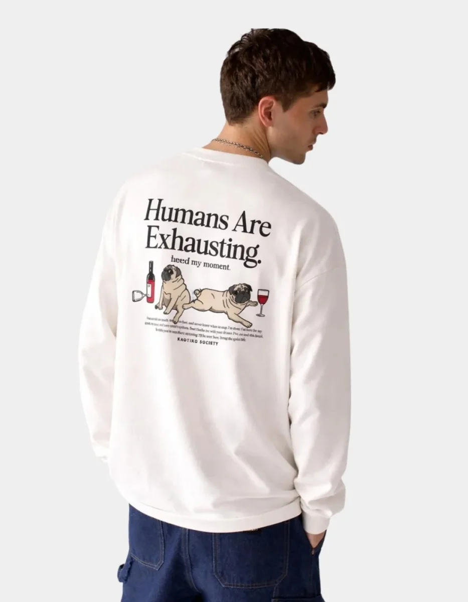 Sudadera Crew HUMANS ARE EXHAUSTING - White - Imagen 2