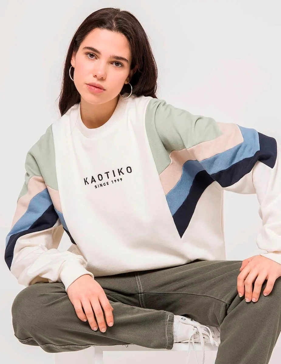 Sudadera Crew KAOTIKO SEATTLE - Marfil/Fresh Green/Azul - Imagen 4