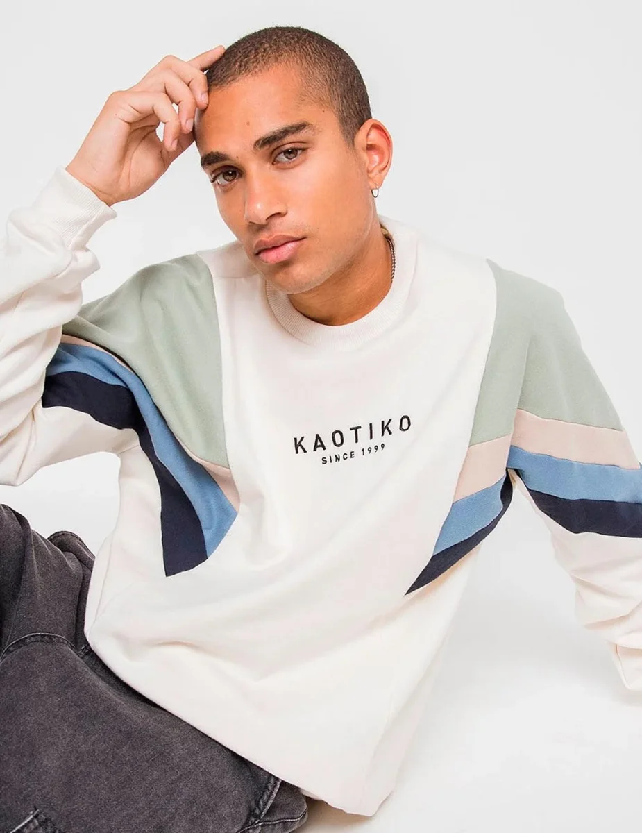 Sudadera Crew KAOTIKO SEATTLE - Marfil/Fresh Green/Azul - Imagen 7