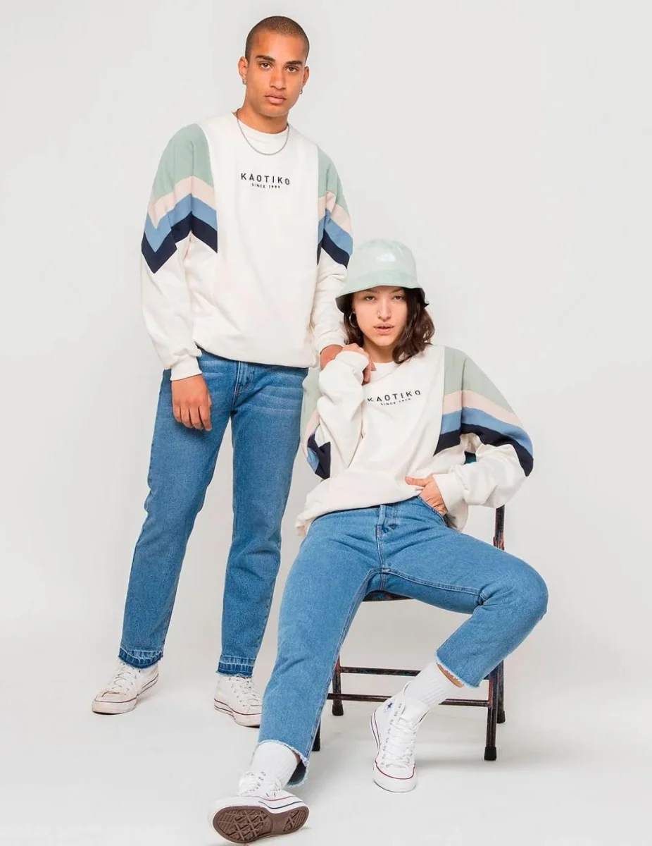 Sudadera Crew KAOTIKO SEATTLE - Marfil/Fresh Green/Azul - Imagen 2
