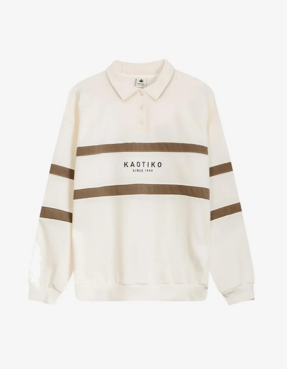 Sudadera KAOTIKO Crew BERWIN - Ivory/Camel - Imagen 2