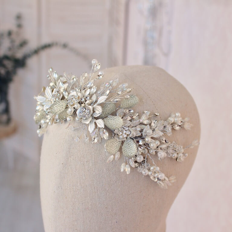 Tocado tiara de novia joya - Imagen 6
