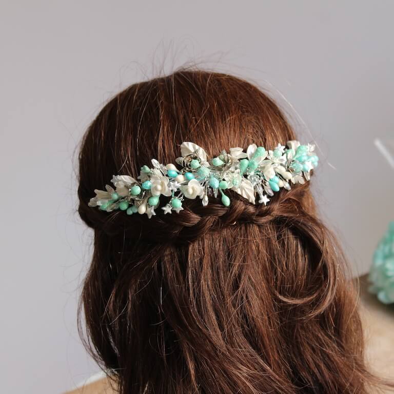 Tocado novia turquesa con estrellas - Imagen 5