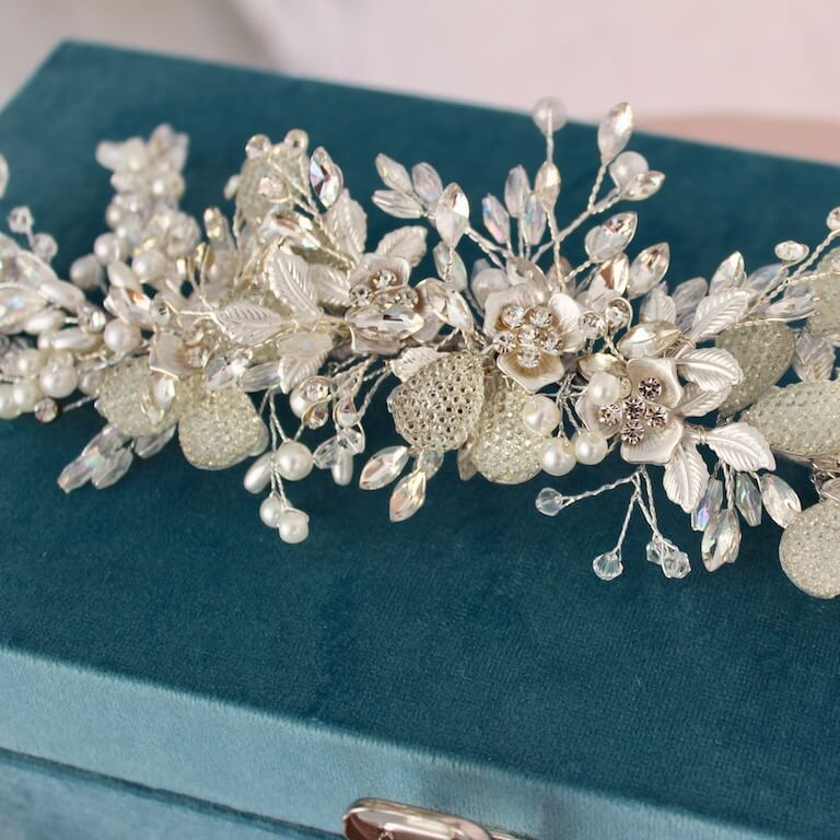 Tocado tiara de novia joya - Imagen 5