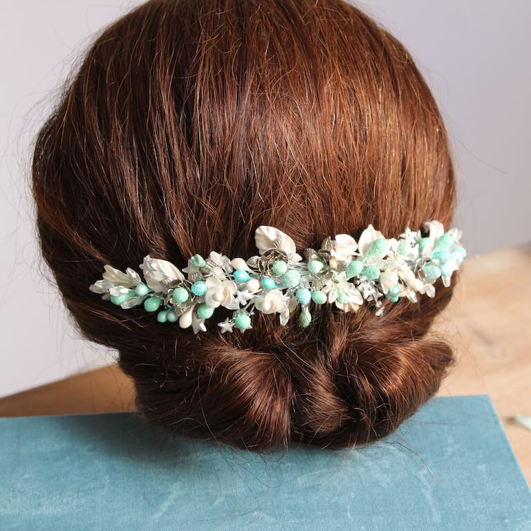 Tocado novia turquesa con estrellas - Imagen 3