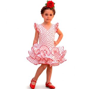 Vestido Flamenca blanco Lunares Rojo Modelo Candela