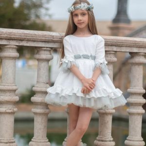 Vestido de media manga niña con tul verde agua