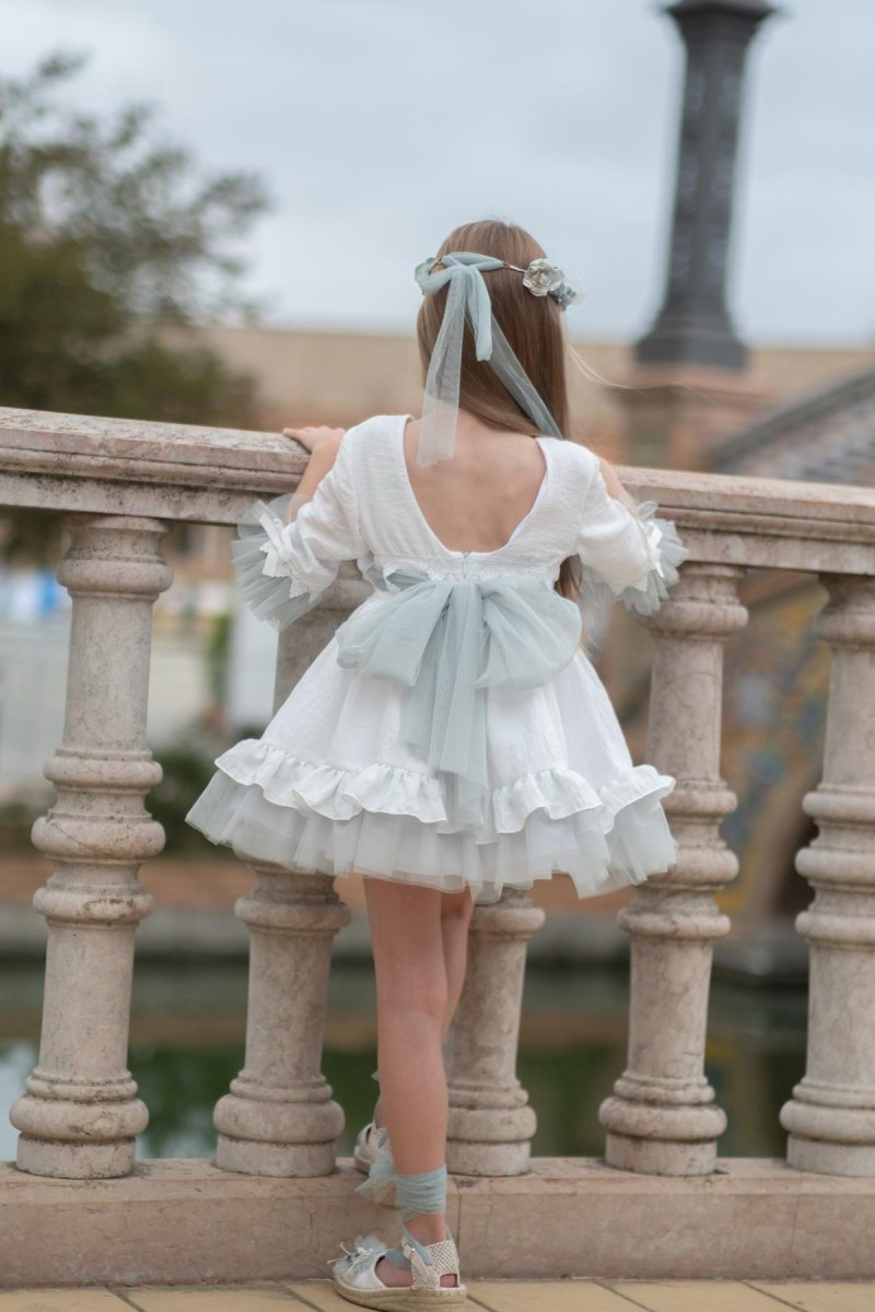 Vestido de media manga niña con tul verde agua - Imagen 3