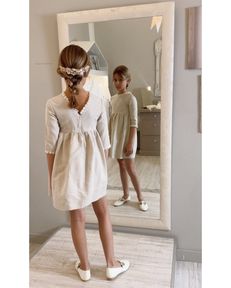 Vestido Inés Corto Lino Tostado - Imagen 3