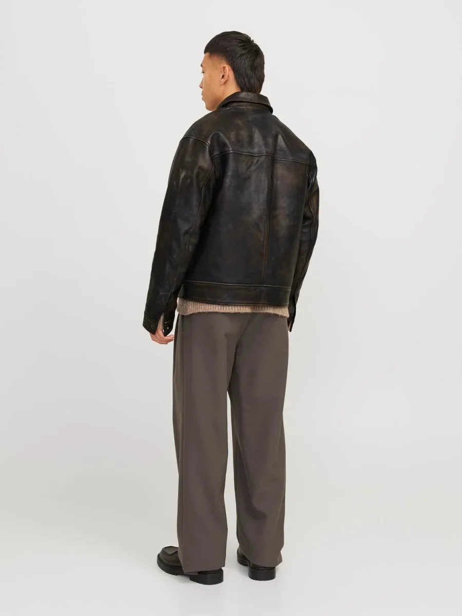 CAMPERA BIKER DE CUERO WALLACE - Brown Stone Detail:WASHED - Imagen 4