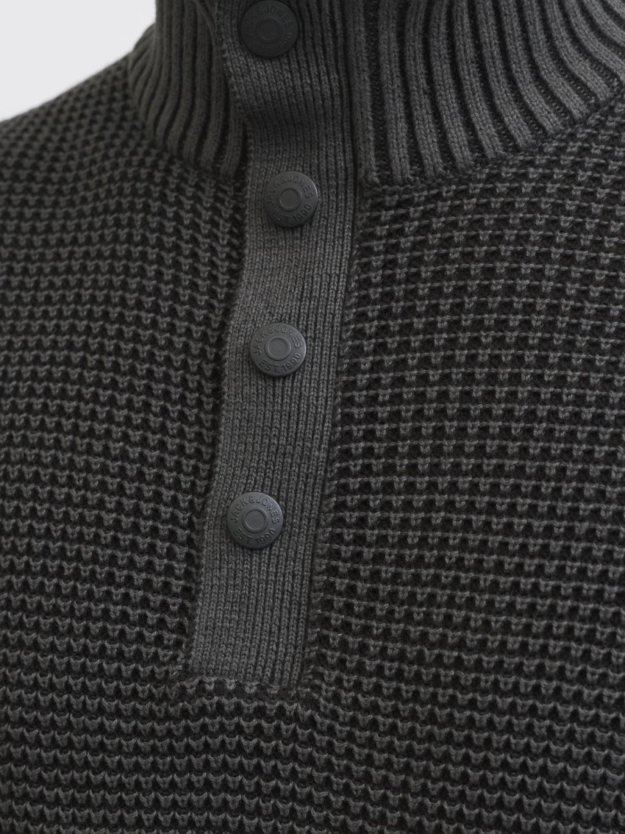 SWEATER TEJIDO ETHAN - Black Detail:Twist w. Asphalt. Button placket - Imagen 7
