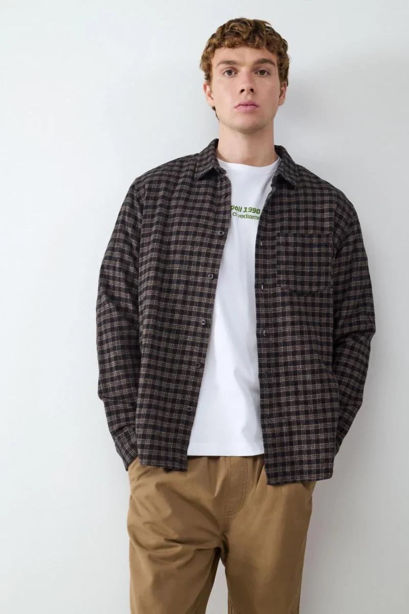 CAMISA MANGA LARGA FRANELA -Black Bean